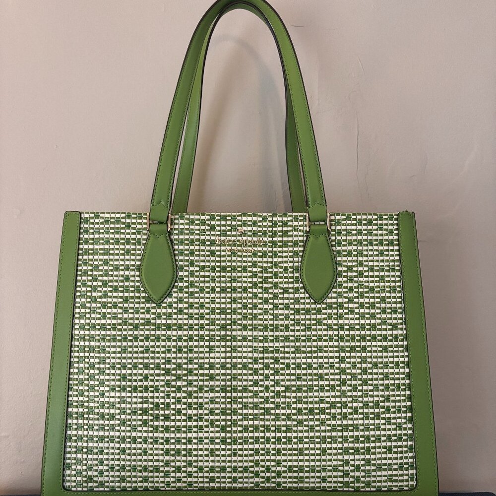 Kate Spade Ellie Green and White Woven Patterned Large Tote